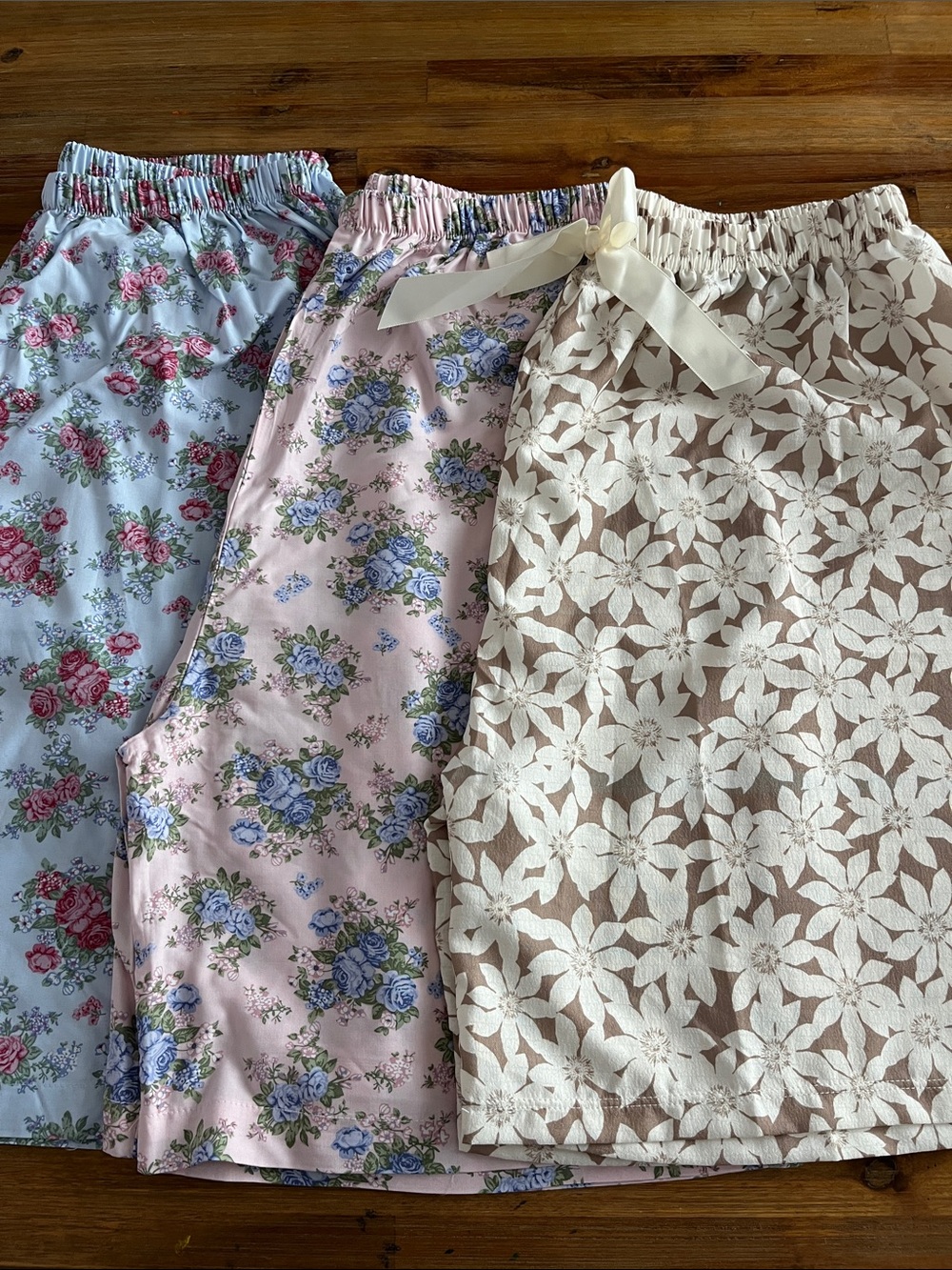 3pc Bundle Cream Floral Print Lightweight Sleep Shorts Made in Korea Free Size